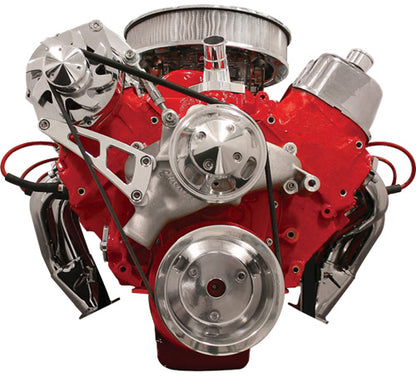 BBC,SERPENTINE CONVERSION,POLISHED PULLEYS,TOP MOUNT ALTERNATOR BRACKET