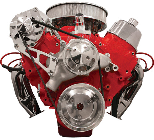 BBC,SERPENTINE CONVERSION,POLISHED PULLEYS,TOP MOUNT ALTERNATOR BRACKET