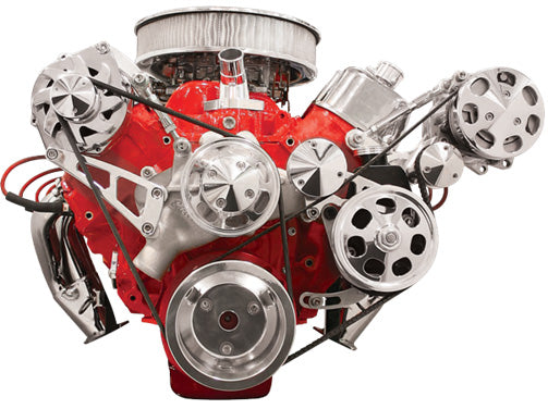 BBC,SERPENTINE CONVERSION,POLISHED PULLEYS,TOP MOUNT ALTERNATOR,KEYWAY PS,A/C