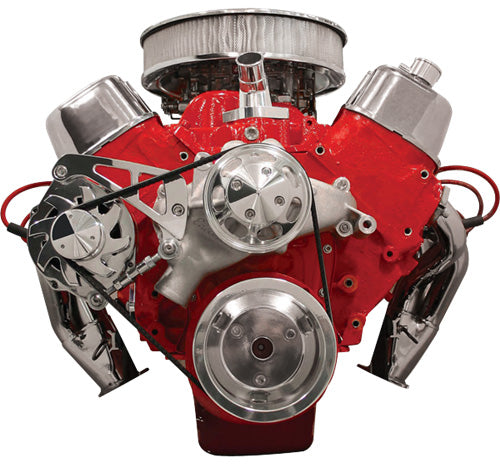 BBC,SERPENTINE CONVERSION,POLISHED PULLEYS,MID MOUNT ALTERNATOR BRACKET