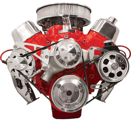 BBC,SERPENTINE CONVERSION,POLISHED PULLEYS,MID MOUNT ALTERNATOR BRKT,KEYWAY PS