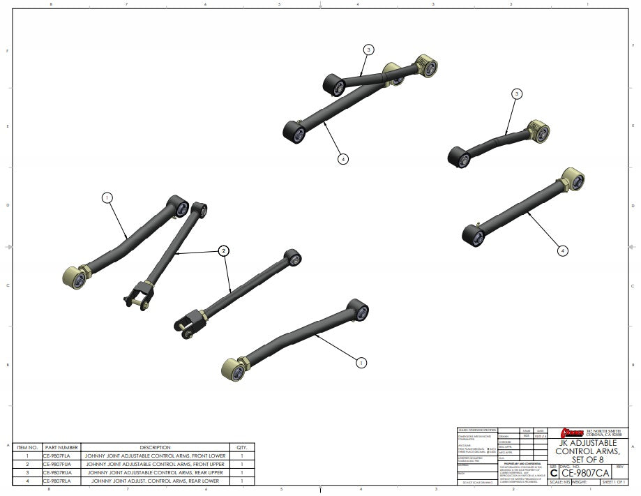 JOHNNY JOINT CONTROL ARM SET,JEEP JK