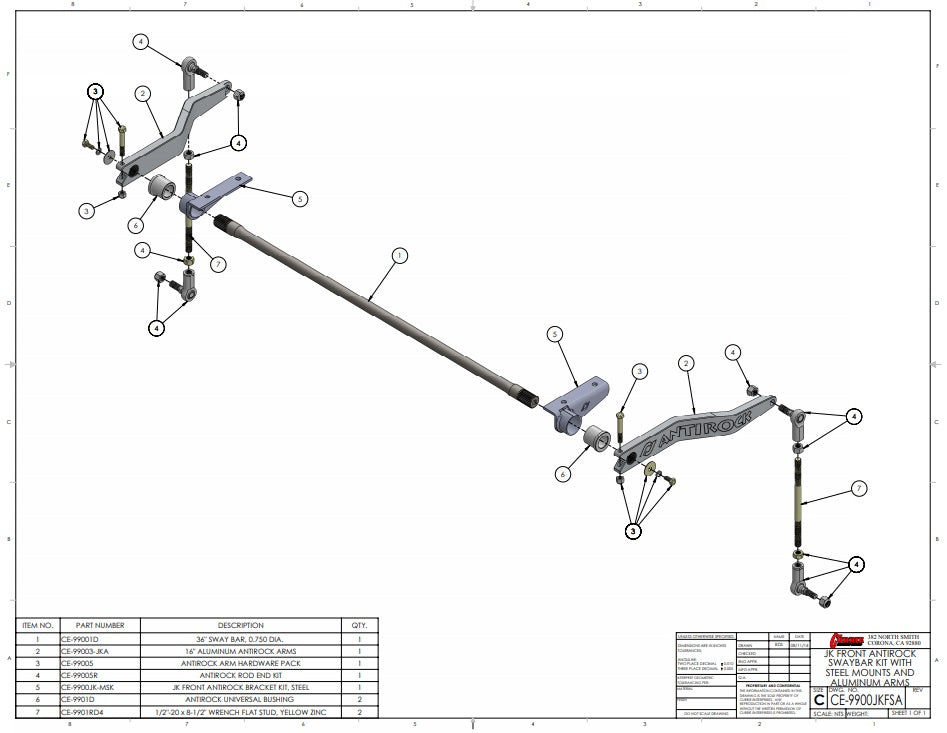 ANTIROCK FRONT SWAY BAR KIT,ALUMINUM,JEEP JK