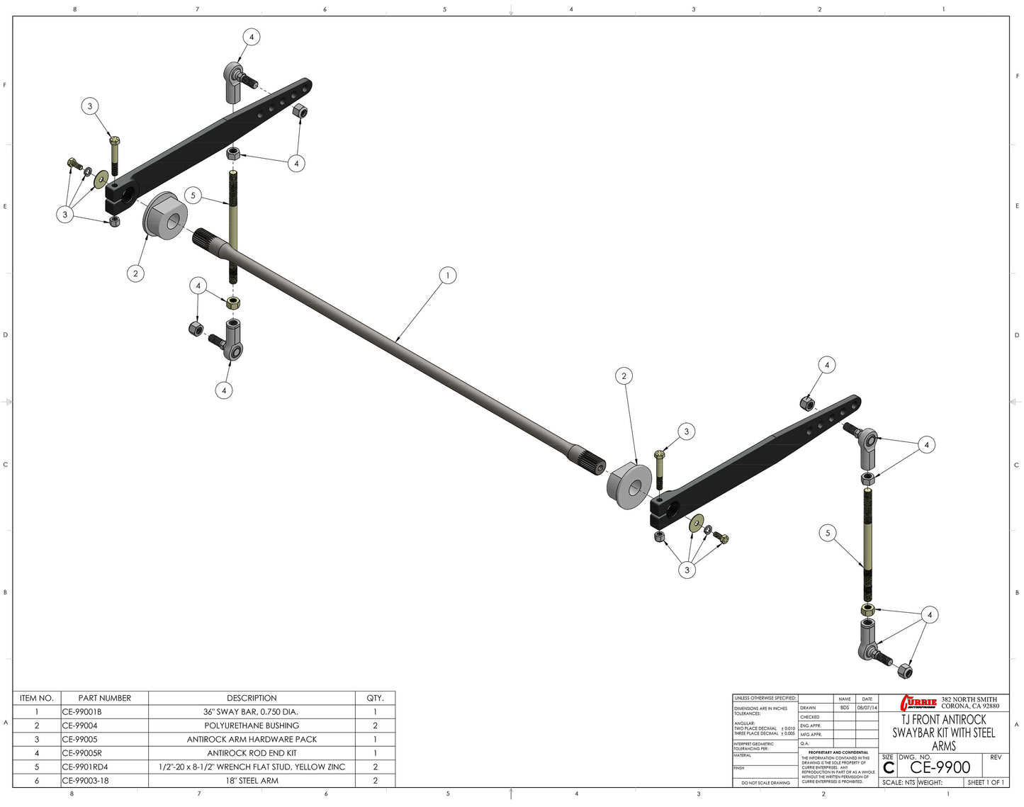 ANTIROCK FRONT SWAY BAR KIT,JEEP TJ/LJ