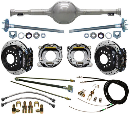 64-65 MUSTANG REPLICA REAR & BRAKES,11" DRILLED,BLACK