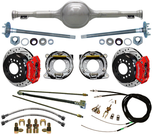 64-65 MUSTANG REPLICA REAR & BRAKES,11" DRILLED,RED