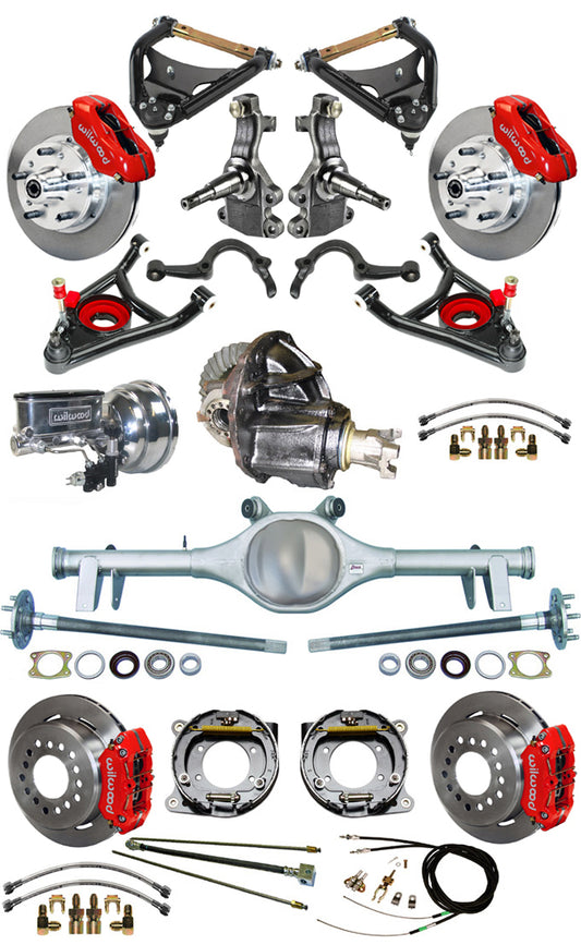64-66 FULL 2" DROP,11" BRAKES,REAR KIT,RED