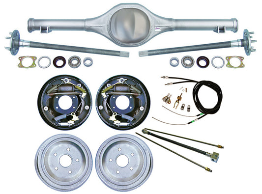 55-57 CHEVY REAR END & CURRIE 10" DRUM BRAKES,LINES,CABLES