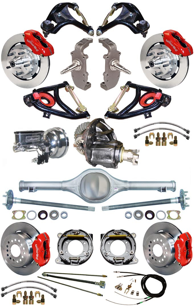 55-57 FULL 2" DROP,12" BRAKES,REAR KIT,RED