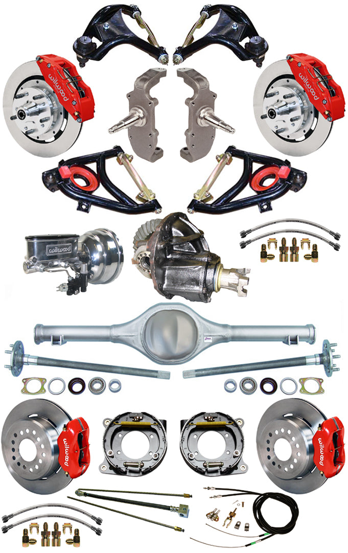 55-57 FULL 2" DROP,12" BRAKES,REAR KIT,6 RED