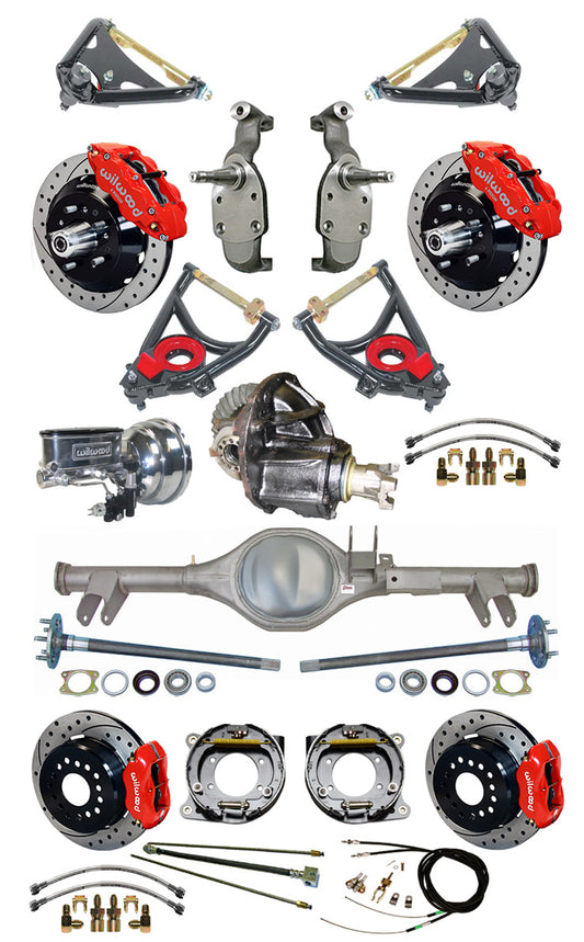 59-64 2" DROP,13/12" BRAKES,REAR,11" DRILLED ROTORS,RED