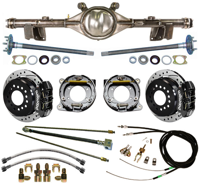 71-76 IMPALA REAR END & WILWOOD 11" DRILLED BRAKES,LINES,CABLES,BLACK CALIPERS
