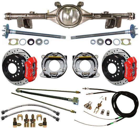 71-76 IMPALA REAR END & WILWOOD 11" DRILLED BRAKES,LINES,CABLES,RED CALIPERS
