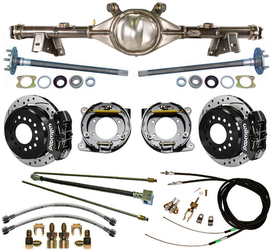 91-96 IMPALA REAR END & WILWOOD 11" DRILLED BRAKES,LINES,CABLES,BLACK CALIPERS