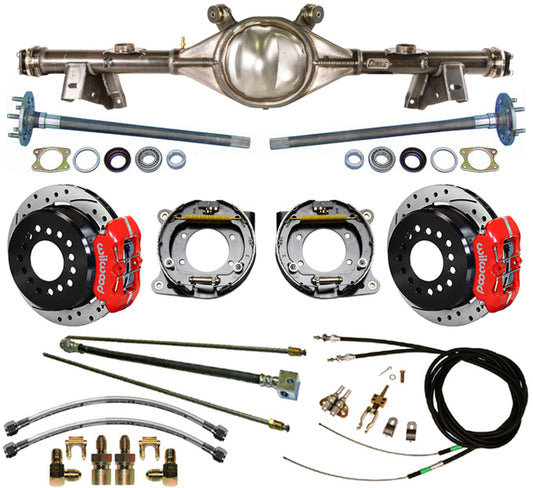 91-96 IMPALA REAR END & WILWOOD 11" DRILLED BRAKES,LINES,CABLES,RED CALIPERS