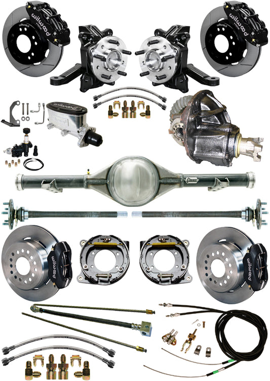 63-70 C10 CURRIE REAR END & 2" DROP WILWOOD BRAKE KIT,12" ROTORS,BLACK CALIPERS