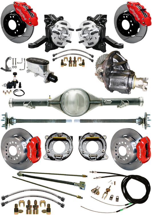 63-70 C10 CURRIE REAR END & 2" DROP WILWOOD BRAKE KIT,12" ROTORS,RED CALIPERS