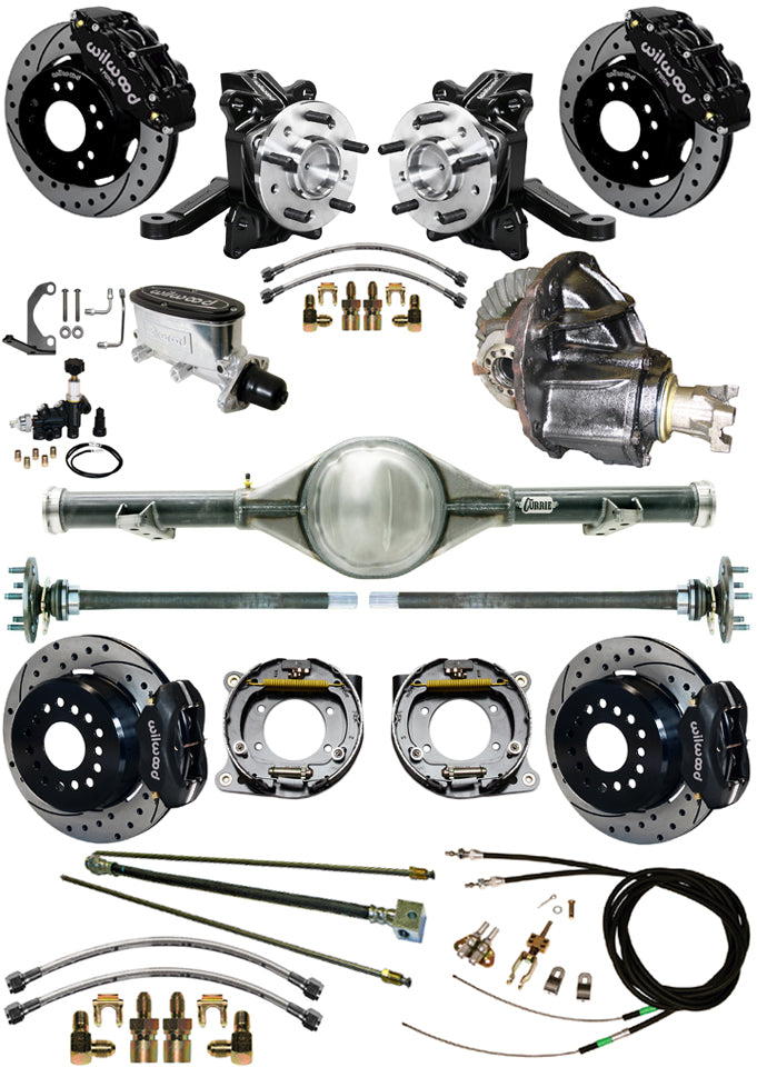 63-70 C10 CURRIE REAR END & 2" DROP WILWOOD BRAKE KIT,12" DRILLED ROTORS,BLACK