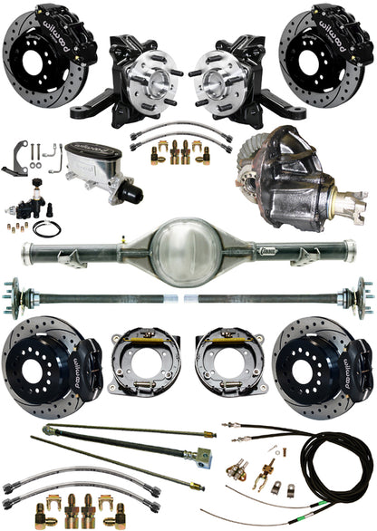 63-70 C10 CURRIE REAR END & 2" DROP WILWOOD BRAKE KIT,12" DRILLED ROTORS,BLACK
