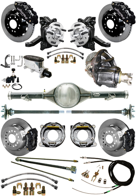 63-70 C10 CURRIE REAR END & 2" DROP WILWOOD BRAKE KIT,13"/12" ROTORS,BLACK
