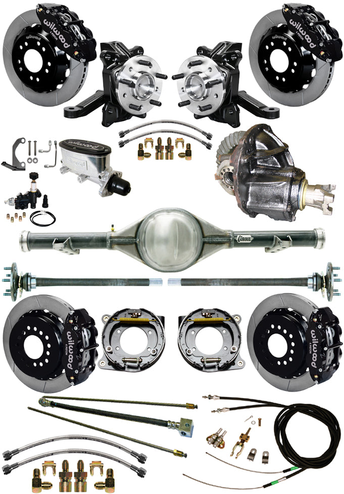 63-70 C10 CURRIE REAR END & 2" DROP WILWOOD BRAKE KIT,13" ROTORS,BLACK CALIPERS