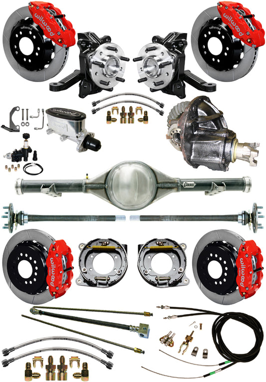 63-70 C10 CURRIE REAR END & 2" DROP WILWOOD BRAKE KIT,13" ROTORS,RED CALIPERS