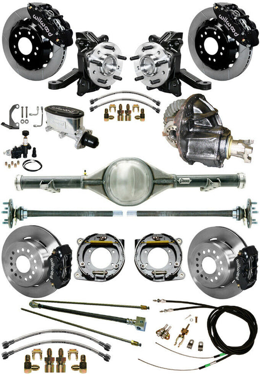 71-87 C10 CURRIE REAR END & 2" DROP WILWOOD BRAKE KIT,13"/12" ROTORS,BLACK