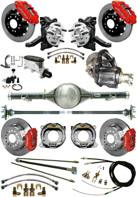 71-87 C10 CURRIE REAR END & 2" DROP WILWOOD BRAKE KIT,13"/12" ROTORS,RED CALIPER