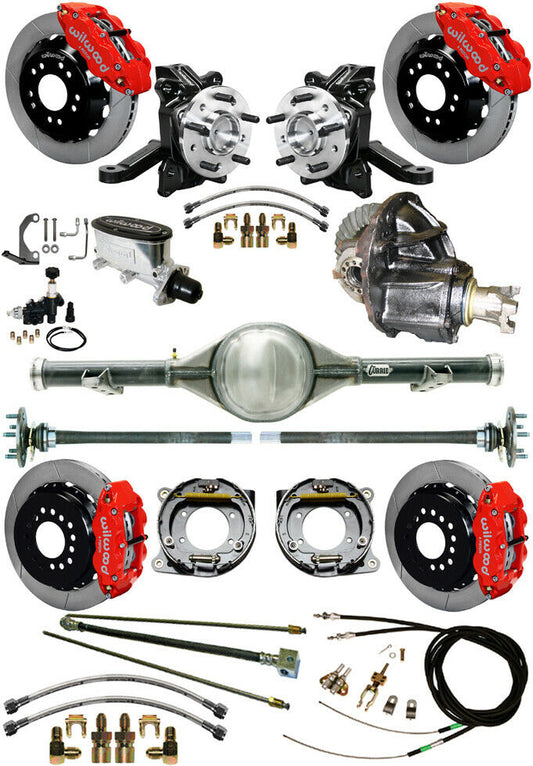 71-87 C10 CURRIE REAR END & 2" DROP WILWOOD BRAKE KIT,13" ROTORS,RED CALIPERS