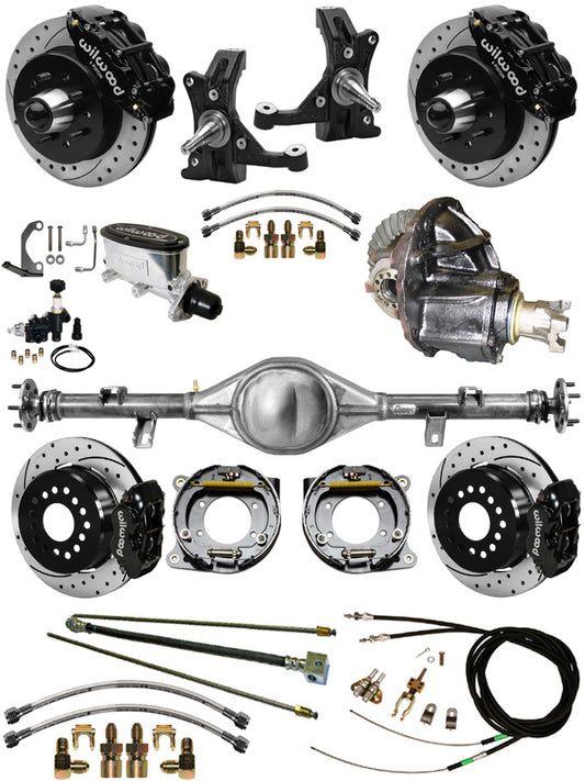 88-98 C1500 CURRIE REAR END & 2" DROP WILWOOD BRAKE KIT,12" DRILLED ROTORS,BLACK
