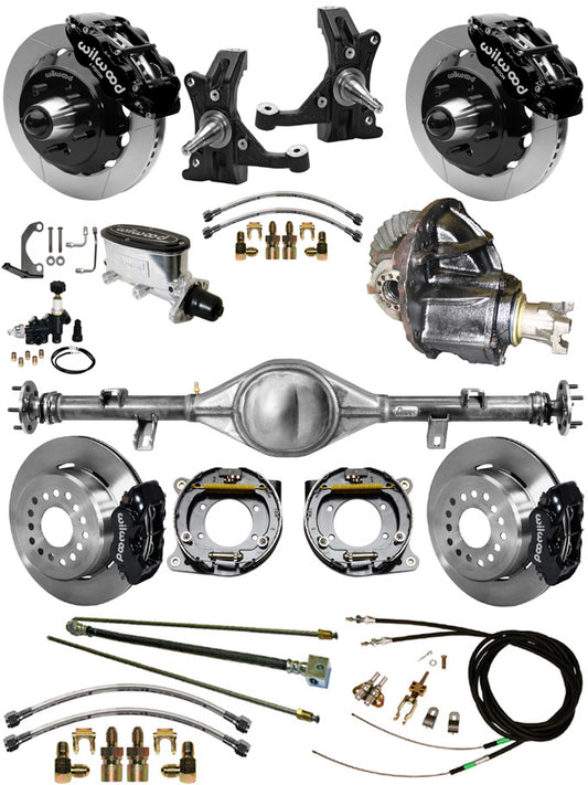 88-98 C1500 CURRIE REAR END & 2" DROP WILWOOD BRAKE KIT,13"/12" ROTORS,BLACK
