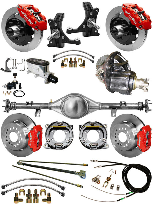 88-98 C1500 CURRIE REAR END & 2" DROP WILWOOD BRAKE KIT,13"/12" ROTORS,RED
