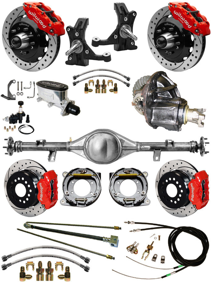 88-98 C1500 CURRIE REAR END & 2" DROP WILWOOD BRAKE KIT,13"/12" DRILLED,RED