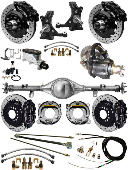88-98 C1500 CURRIE REAR END & 2" DROP WILWOOD BRAKE KIT,13" DRILLED ROTORS,BLACK