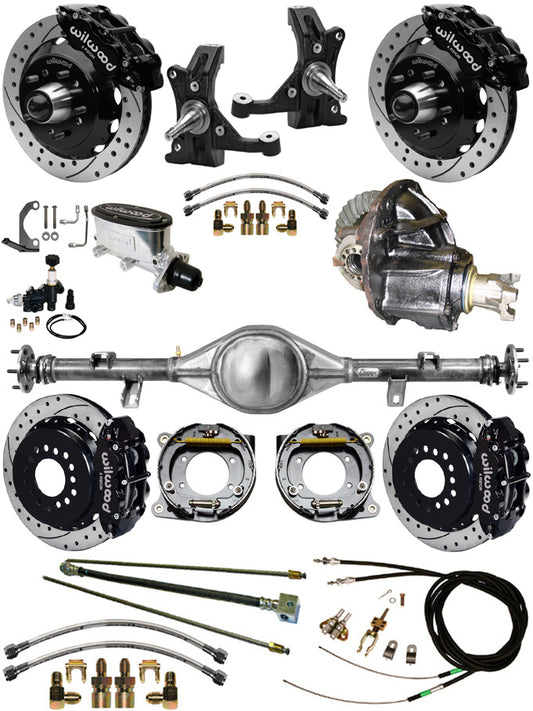 88-98 C1500 CURRIE REAR END & 2" DROP WILWOOD BRAKE KIT,13" DRILLED ROTORS,BLACK