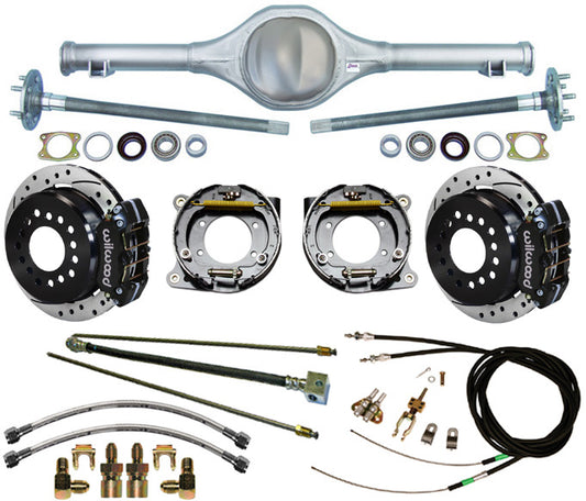 66-72 A MOPAR REAR END & WILWOOD 11" DRILLED BRAKES,LINES,CABLES,BLACK CALIPERS