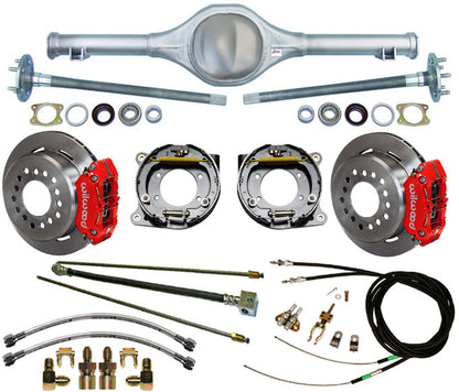 71-74 B MOPAR REAR END & WILWOOD 11" DISC BRAKES,LINES,CABLES,RED CALIPERS