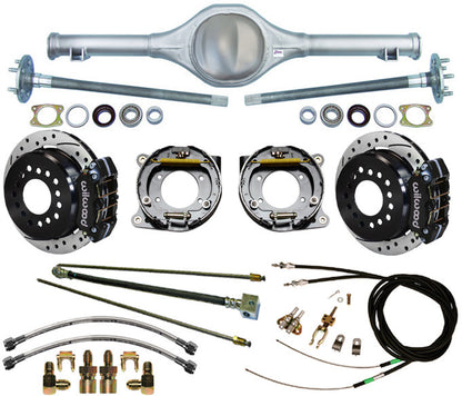 70-74 E MOPAR REAR END & WILWOOD 11" DRILLED DISC BRAKES,LINES,CABLES,BLACK