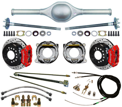 9" FORD 64" REAR END & WILWOOD BRAKES,11" DRILLED ROTORS,RED