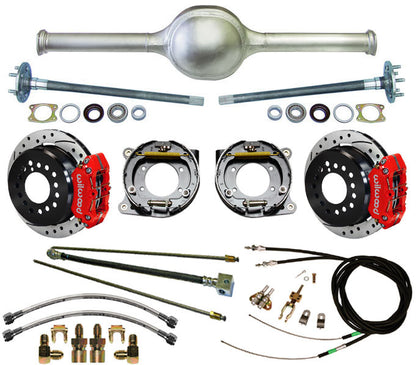 9" FORD 57" REAR END & WILWOOD BRAKES,11" DRILLED ROTORS,RED