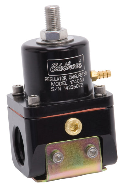 EDELBROCK FUEL PRESSURE REGULATOR,CARBURETED,ADJUSTABLE BYPASS,180 GPH,BLACK