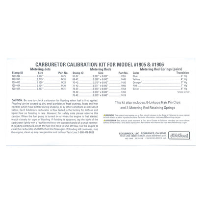 CALIBRATION KIT,EDELBROCK AVS2 650 SERIES,1905,1906