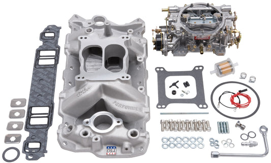 EDELBROCK INDUCTION KIT,SINGLE-QUAD AIR GAP 2601 MANIFOLD & CARB KIT,57-86 SBC