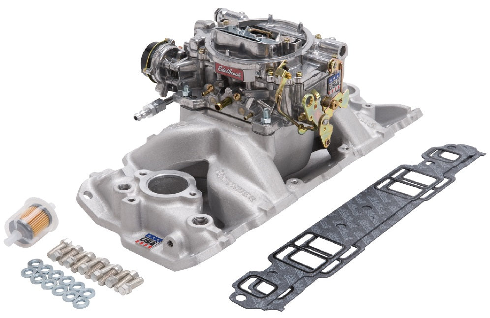 EDELBROCK INDUCTION KIT,SINGLE-QUAD AIR GAP 2601 MANIFOLD & CARB KIT,57-86 SBC