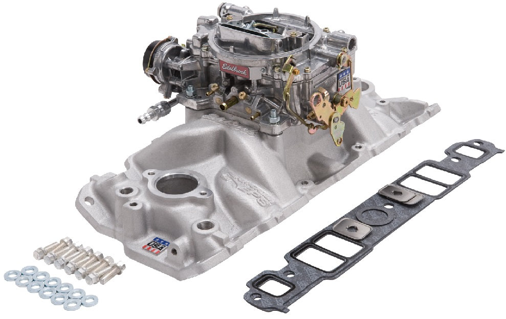 EDELBROCK INDUCTION KIT,SINGLE-QUAD PERFORMER EPS MANIFOLD & CARB KIT,57-86 SBC