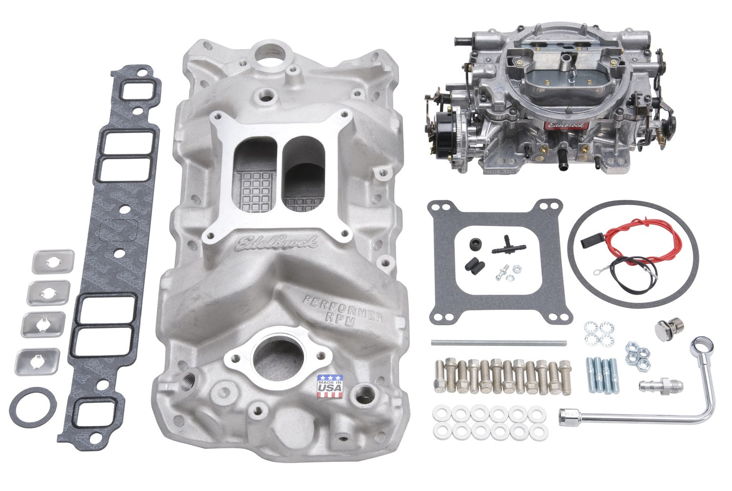 EDELBROCK INDUCTION KIT,SINGLE-QUAD MANIFOLD & CARB KIT,57-86 SMALL BLOCK CHEVY