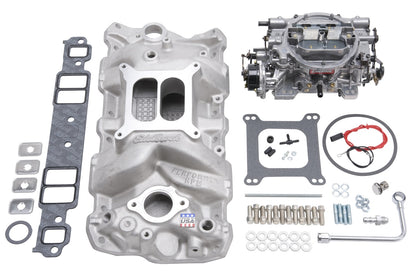 EDELBROCK INDUCTION KIT,SINGLE-QUAD MANIFOLD & CARB KIT,57-86 SMALL BLOCK CHEVY