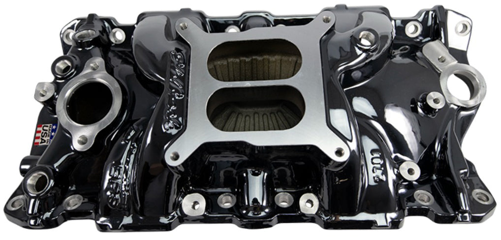 EDELBROCK INTAKE MANIFOLD,PERFORMER EPS,55-86 SBC,BLACK PLASMA COATED
