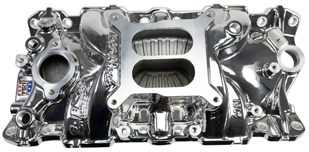 EDELBROCK INTAKE MANIFOLD,PERFORMER EPS,55-86 SBC,CHROME PLASMA COATED