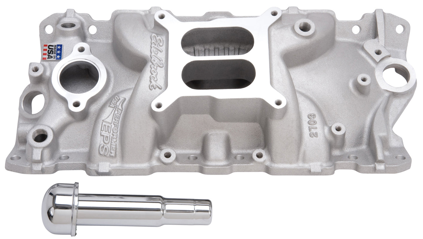 EDELBROCK INTAKE MANIFOLD,EPS,1955-86 SBC 265-400,W/ OIL FILL TUBE & BREATHER